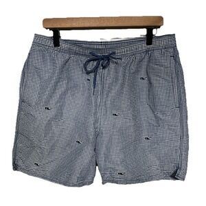 Vineyard Vines Swim Trunks‎ Whale Check Pattern Blue White Men's Size Large EUC